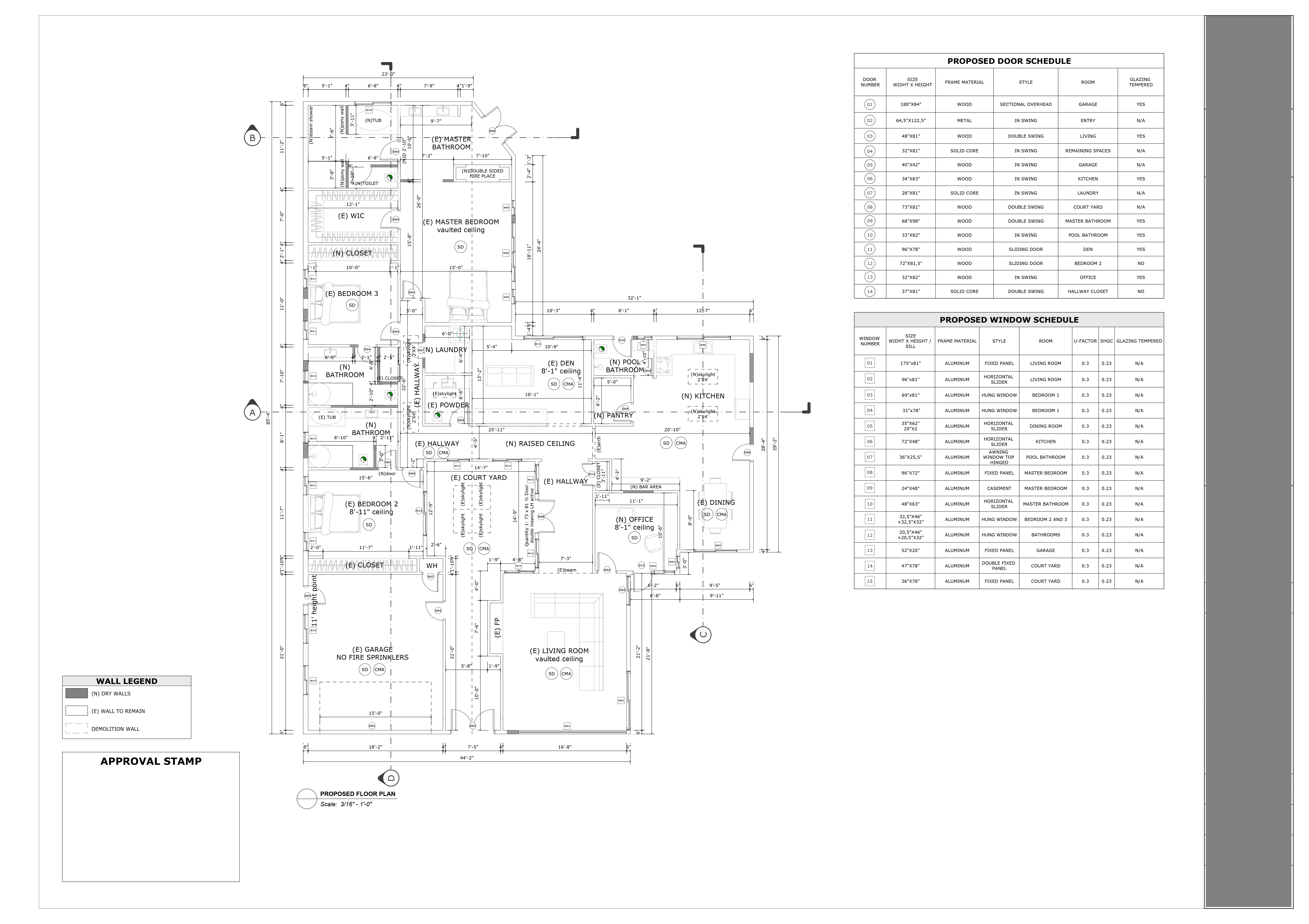 Architectural floor plan drawing with room dimensions and annotations